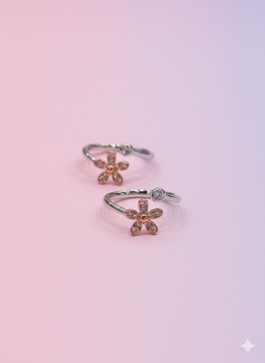 92.5 Silver Rose Gold  Shining Star Toe Ring 